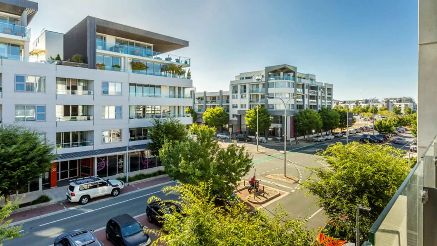Apartment buildings and street trees in Kingston
